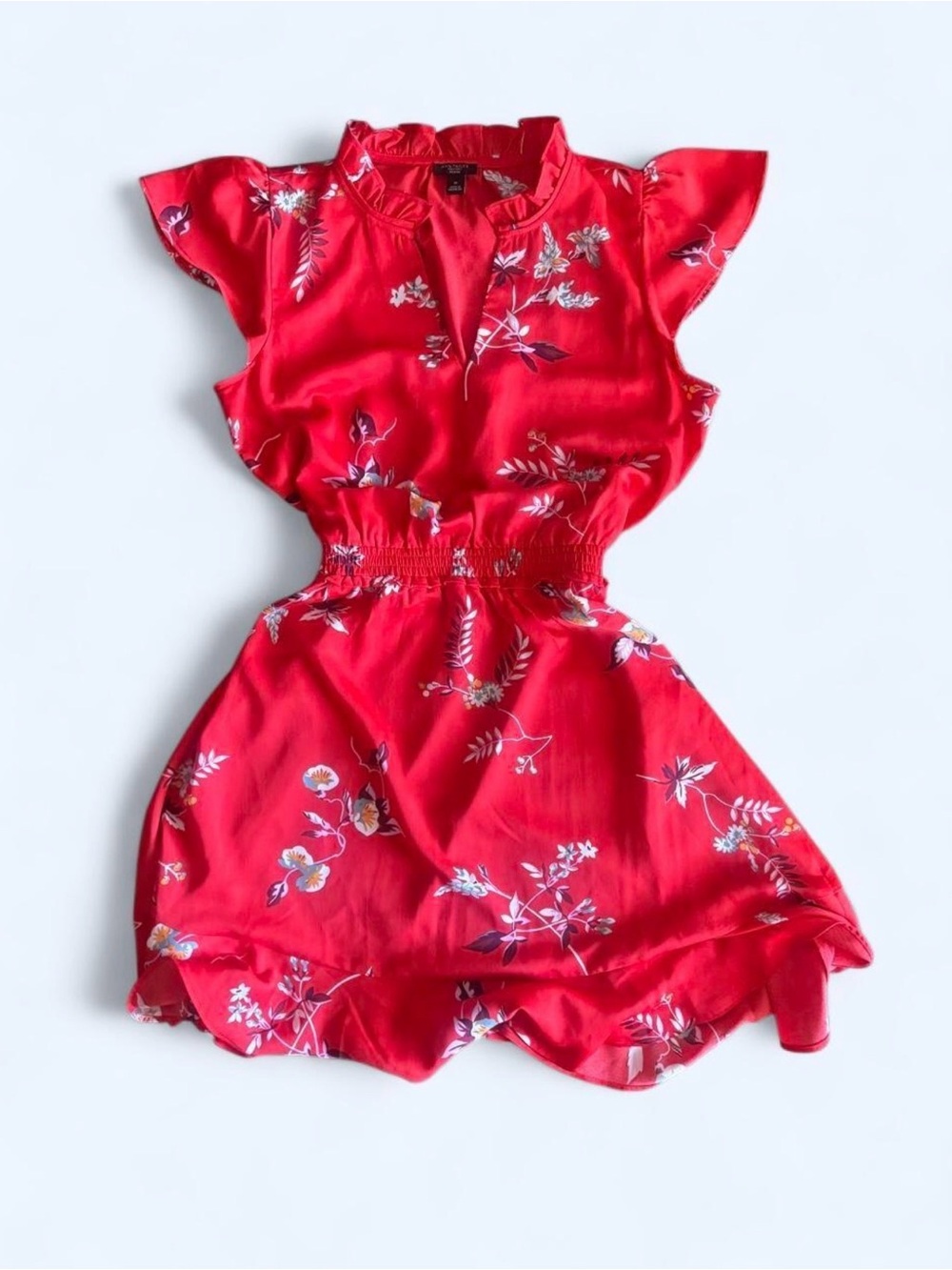 Red floral ruffle dress